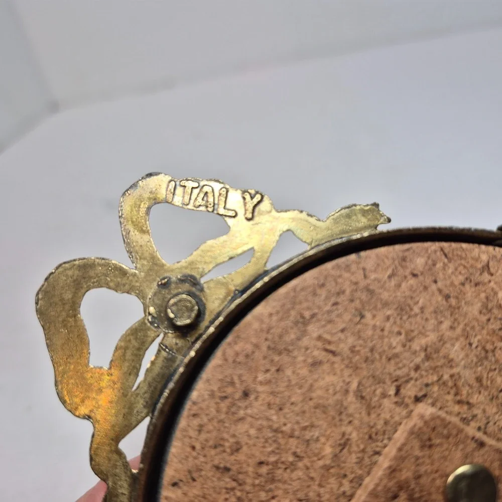 Vintage Italian Brass Oval Picture Frame Ribbon Bow Made in Italy 3.75
